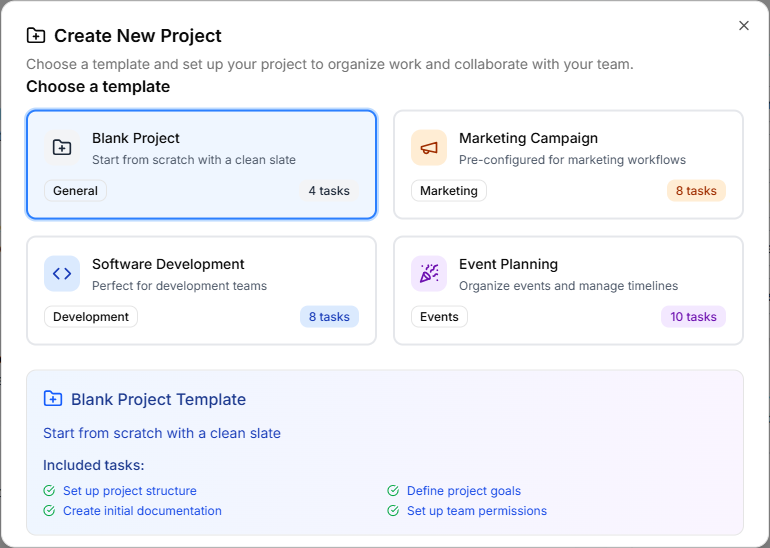 New Project preview